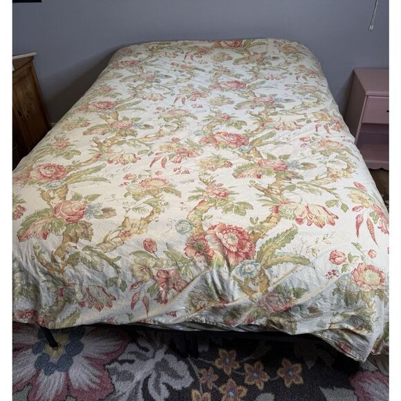 Pottery Barn Katherine Pink Ivory Peony Rose Floral Duvet Cover Full Queen Cotto
